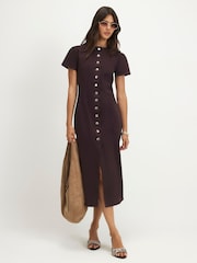 River Island Brown Button Cap Sleeve Midi Dress - Image 1 of 4