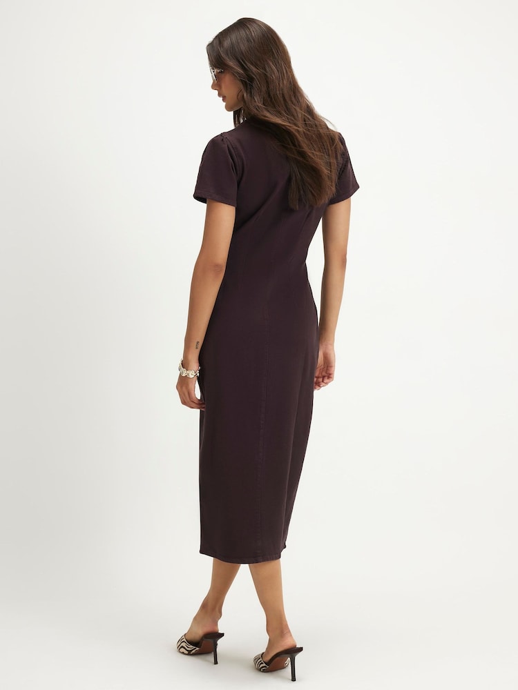 River Island Brown Button Cap Sleeve Midi Dress - Image 2 of 4 River Island Brown Button Cap Sleeve Midi Dress - Image 2 of 4