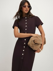 River Island Brown Button Cap Sleeve Midi Dress - Image 3 of 4