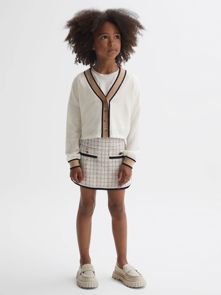 Reiss Ivory Emili 9-14 yrs Wool Blend V-Neck Cardigan - Image 1 of 6