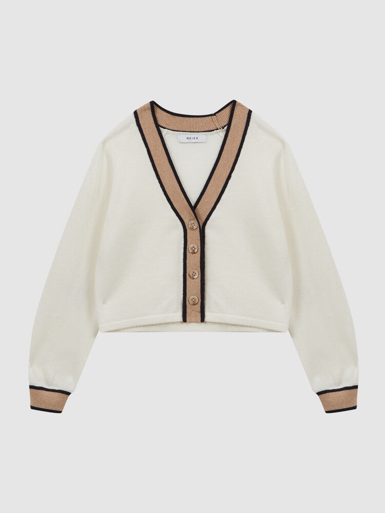 Reiss Ivory Emili 9-14 yrs Wool Blend V-Neck Cardigan - Image 2 of 6