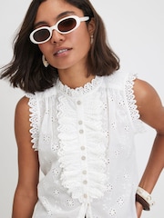 River Island White Sleeveless Broderie Ruffle Blouse - Image 2 of 4