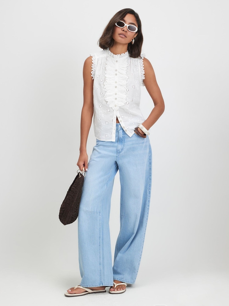 River Island White Sleeveless Broderie Ruffle Blouse - Image 4 of 4
