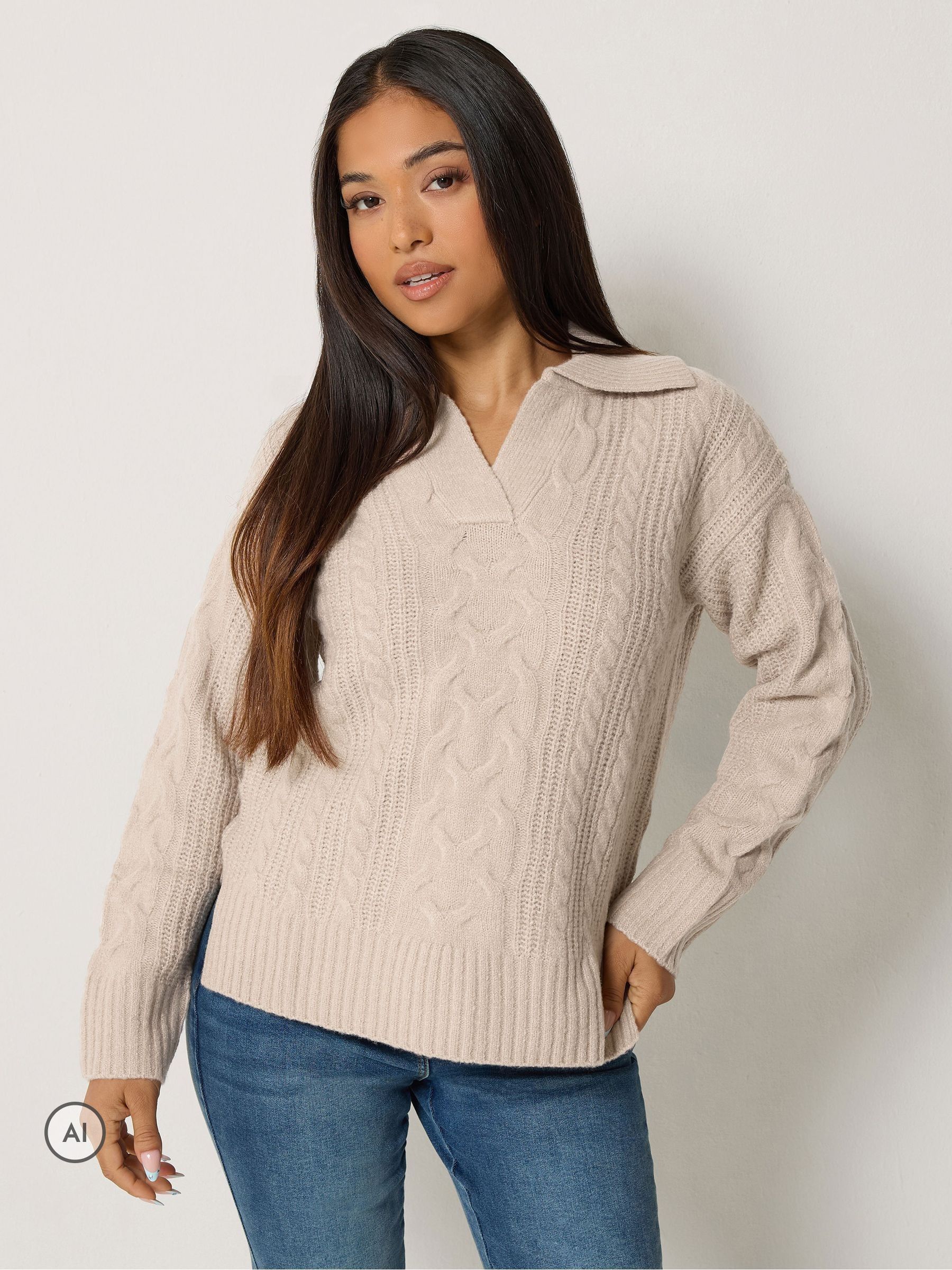 M & Co Women's Nude Cable Knit Collared Jumper