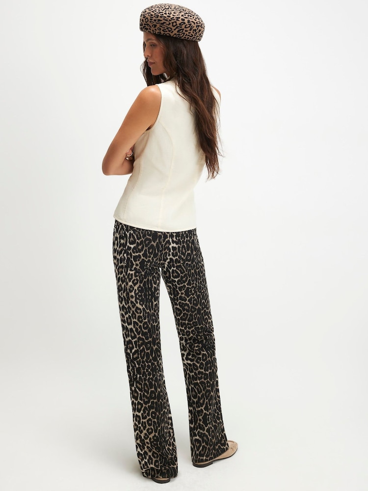 River Island Brown Leopard Print Slim Straight Leg Jeans - Image 2 of 5 River Island Brown Leopard Print Slim Straight Leg Jeans - Image 2 of 5