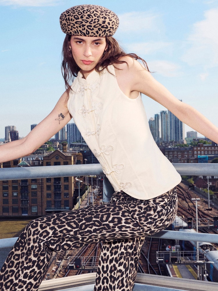 River Island Brown Leopard Print Slim Straight Leg Jeans - Image 5 of 5 River Island Brown Leopard Print Slim Straight Leg Jeans - Image 5 of 5