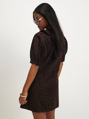River Island Brown Petite Leopard Collared Shirt Dress - Image 3 of 4