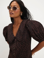 River Island Brown Petite Leopard Collared Shirt Dress - Image 4 of 4