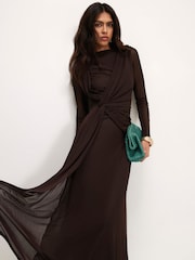 River Island Brown Sheer Drape Maxi Dress - Image 4 of 4
