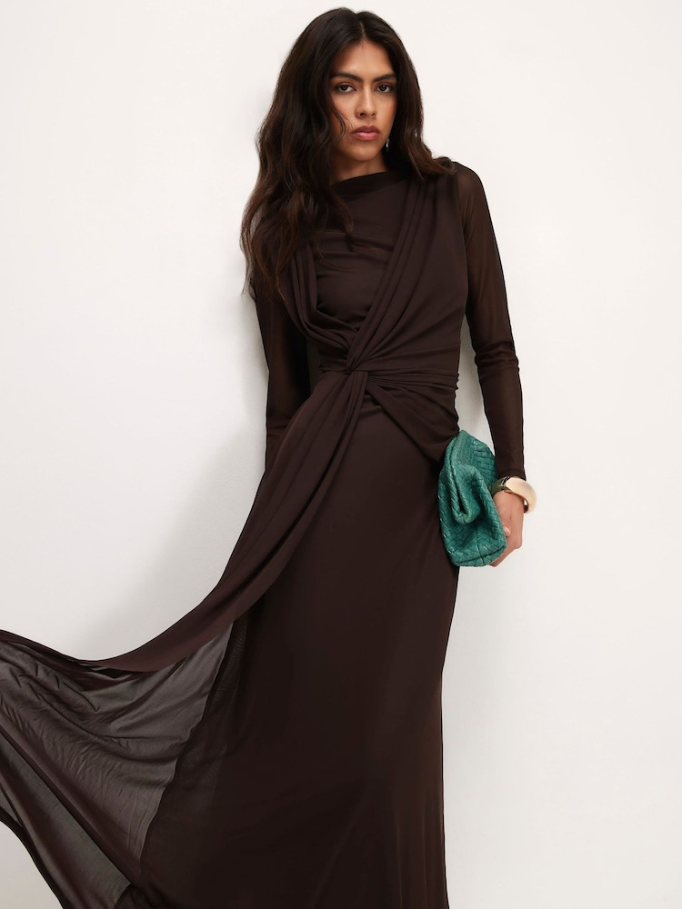 River Island Brown Sheer Drape Maxi Dress - Image 4 of 4 River Island Brown Sheer Drape Maxi Dress - Image 4 of 4