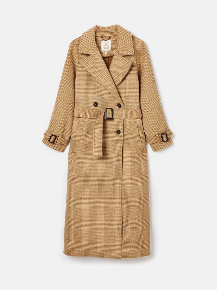 Joules Amberley Tan Brown Longline Wool Blend Coat with Belt - Image 11 of 11