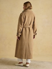 Joules Amberley Tan Brown Longline Wool Blend Coat with Belt - Image 2 of 11
