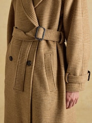 Joules Amberley Tan Brown Longline Wool Blend Coat with Belt - Image 3 of 11