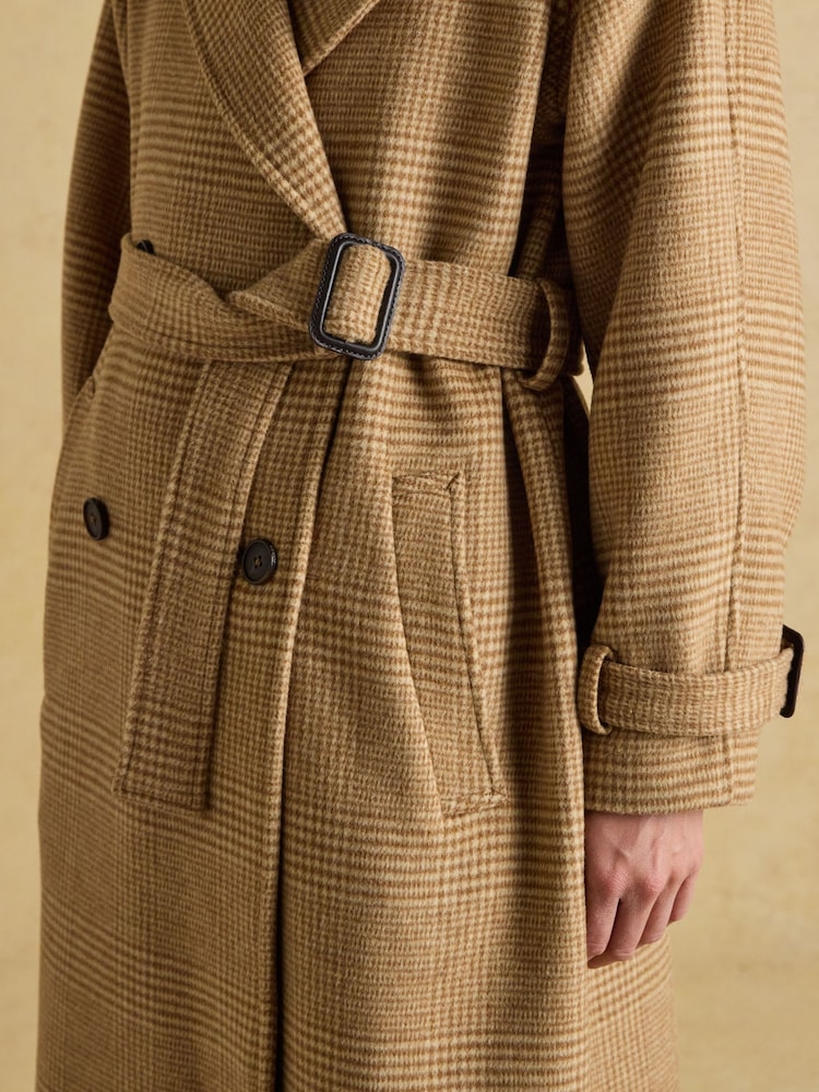 Joules Amberley Tan Brown Longline Wool Blend Coat with Belt - Image 3 of 11
