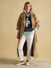 Joules Amberley Tan Brown Longline Wool Blend Coat with Belt - Image 5 of 11