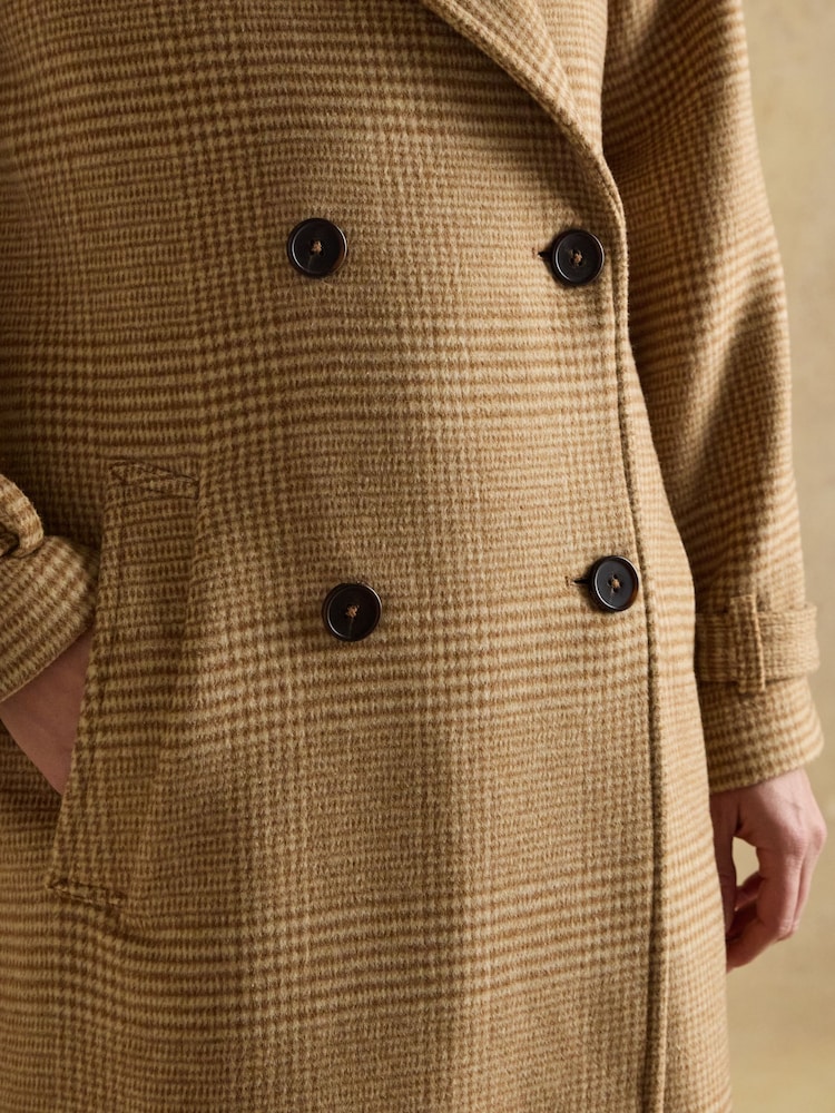 Joules Amberley Tan Brown Longline Wool Blend Coat with Belt - Image 6 of 11