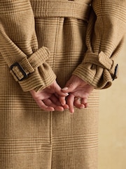 Joules Amberley Tan Brown Longline Wool Blend Coat with Belt - Image 9 of 11
