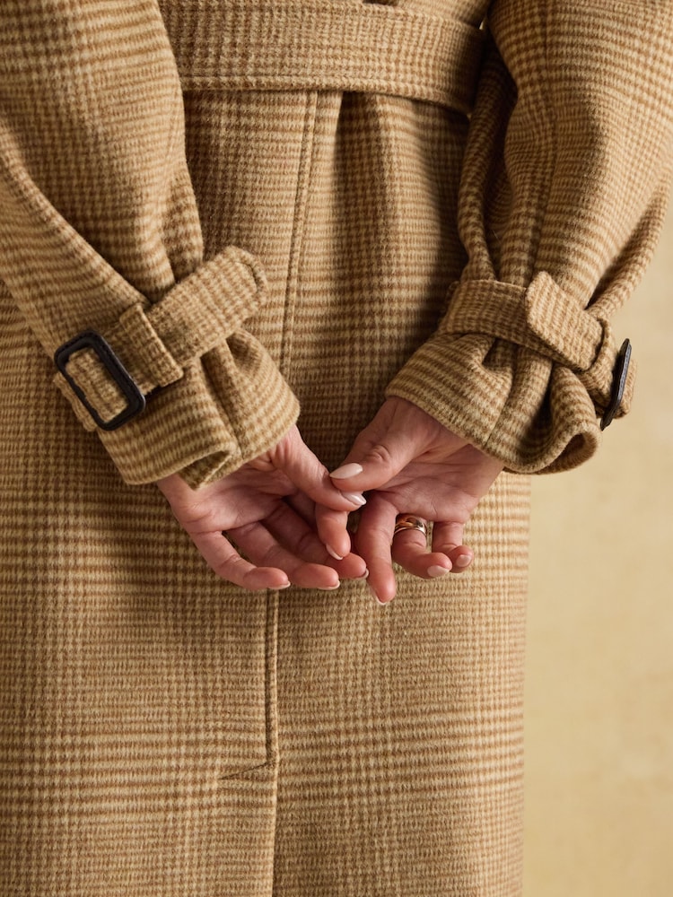 Joules Amberley Tan Brown Longline Wool Blend Coat with Belt - Image 9 of 11