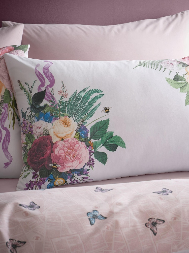 Bridgerton by Catherine Lansfield Pink Wallflower Reversible Duvet Cover Set - Image 3 of 3