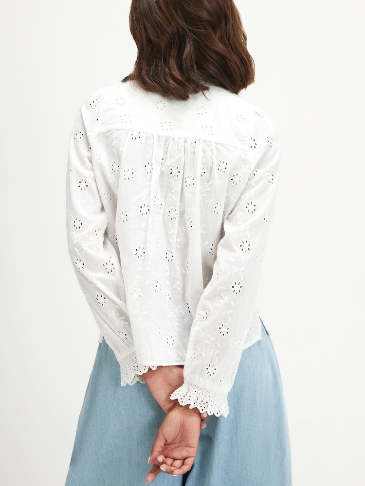 River Island White Long Sleeve Broderie Ruffle Blouse - Image 2 of 4