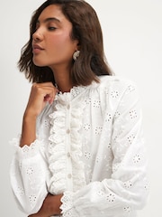 River Island White Long Sleeve Broderie Ruffle Blouse - Image 4 of 4
