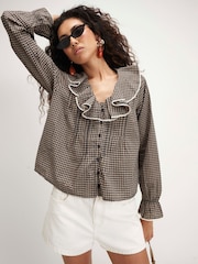 River Island Check Lace Ruffle Blouse - תמונה 1 מתוך 4