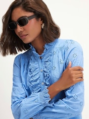 Azul - Blusa de manga larga con volantes y bordados de River Island - Imagen 2 de 4