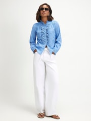 Azul - Blusa de manga larga con volantes y bordados de River Island - Imagen 3 de 4