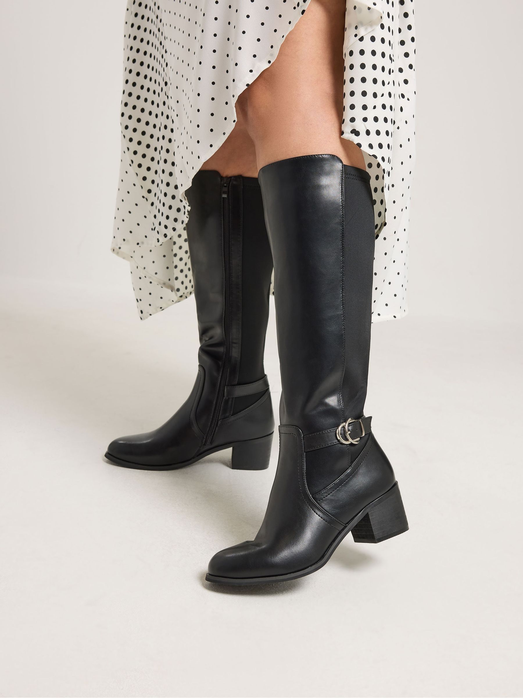 Yours Curve Women's Black Buckle Detail Stretch Back Boots