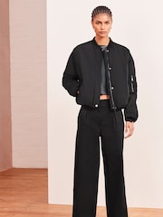 Black Pleat Front Wide Leg Chino Trousers - Image 1 of 7