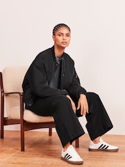 Black Pleat Front Wide Leg Chino Trousers - Image 2 of 7
