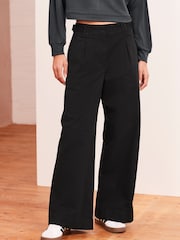Black Pleat Front Wide Leg Chino Trousers - Image 3 of 7