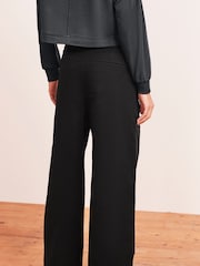 Black Pleat Front Wide Leg Chino Trousers - Image 4 of 7