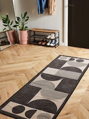 Monochrome Washable Pebla Geometric Shapes Runner - Image 1 of 6