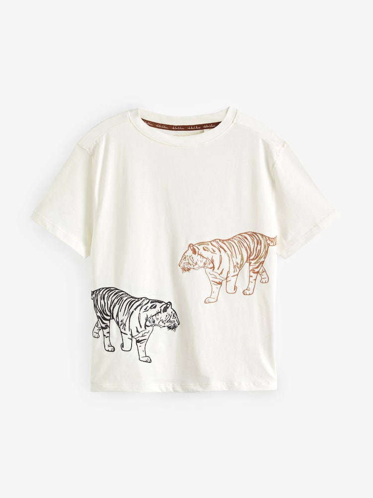 Cream Tiger Cotton Short Set Pyjamas - Image 7 of 9