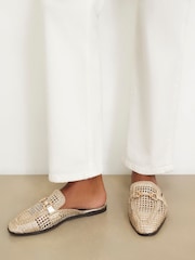 River Island Gold Woven Backless Loafers - Image 1 of 6