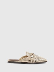 River Island Gold Woven Backless Loafers - Image 2 of 6