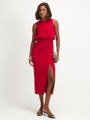 River Island Red Crew Neck Ruched Side Midi Dress - Image 1 of 4