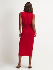 River Island Red Crew Neck Ruched Side Midi Dress - Image 4 of 4