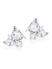 Beaverbrooks Silver Pear Cubic Zirconia Cluster Earrings - Image 1 of 2