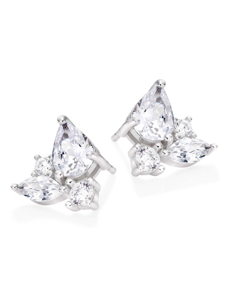 Beaverbrooks Silver Pear Cubic Zirconia Cluster Earrings - Image 1 of 2