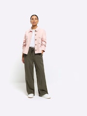 River Island Green Petite Wide Leg Relaxed Trousers - Image 1 of 4