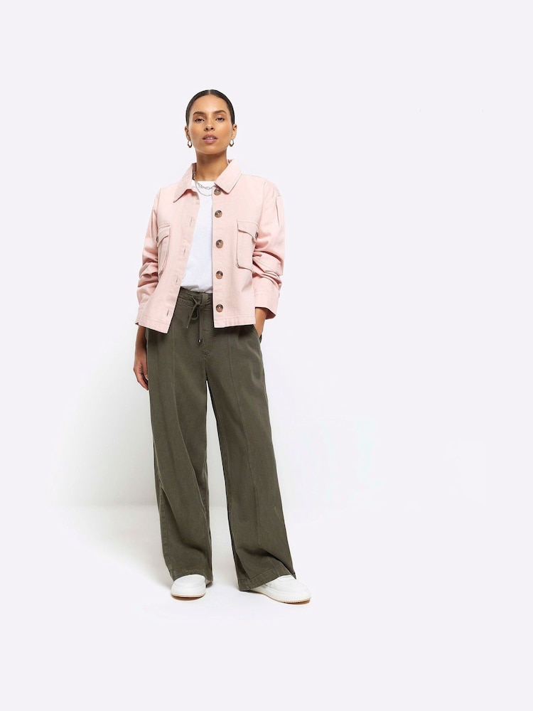 River Island Green Petite Wide Leg Relaxed Trousers - Image 1 of 4