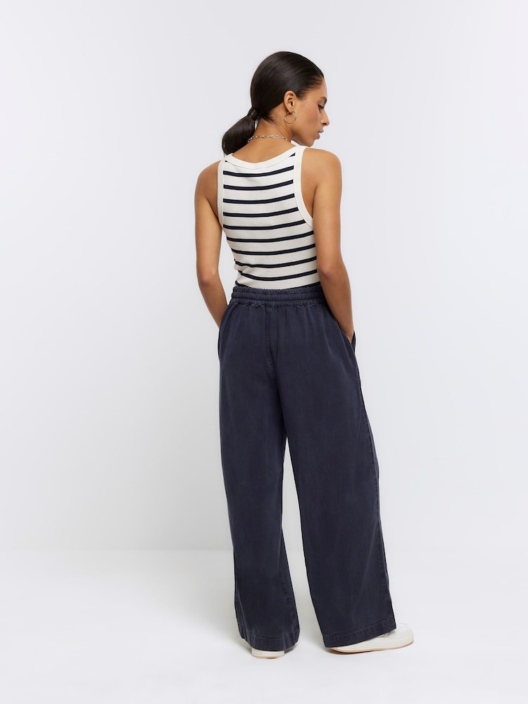 River Island Blue Petite Wide Leg Relaxed Trousers - Image 2 of 4