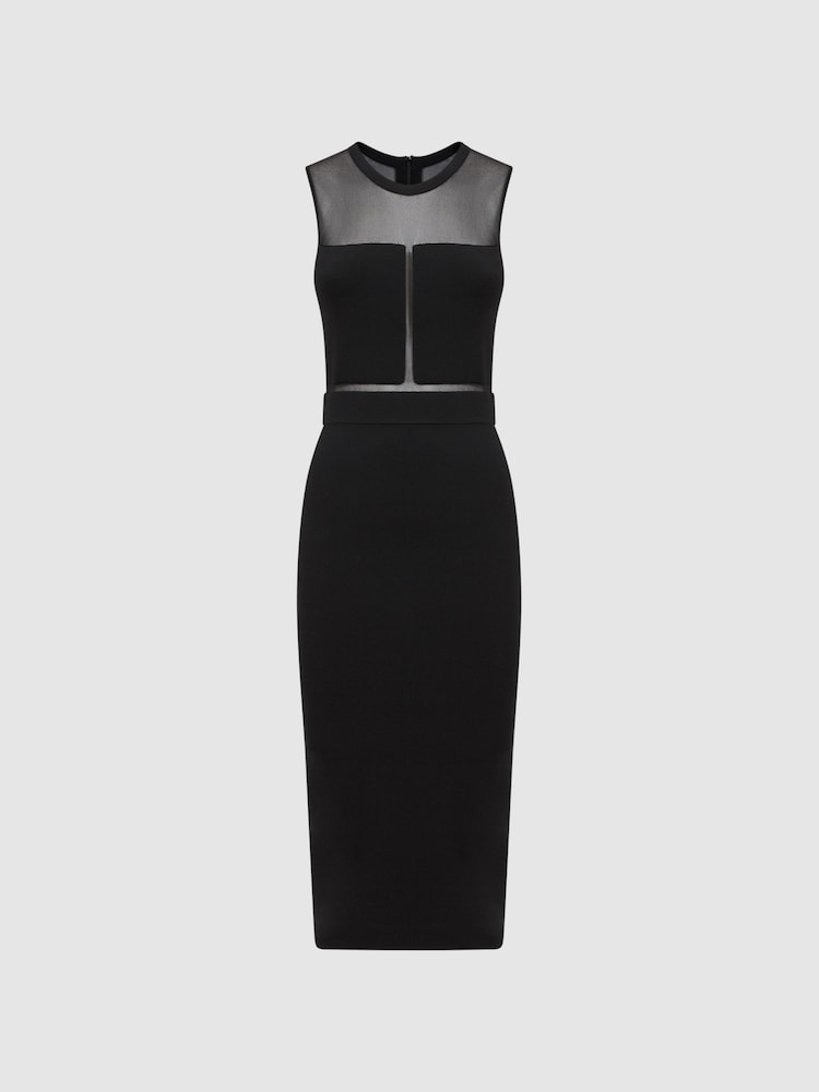 Reiss Black Lucia Sheer Knitted Bodycon Midi Dress - Image 2 of 4
