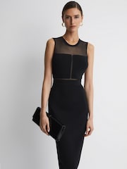 Reiss Black Lucia Sheer Knitted Bodycon Midi Dress - Image 3 of 4