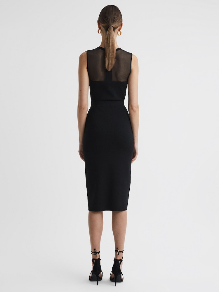 Reiss Black Lucia Sheer Knitted Bodycon Midi Dress - Image 4 of 4