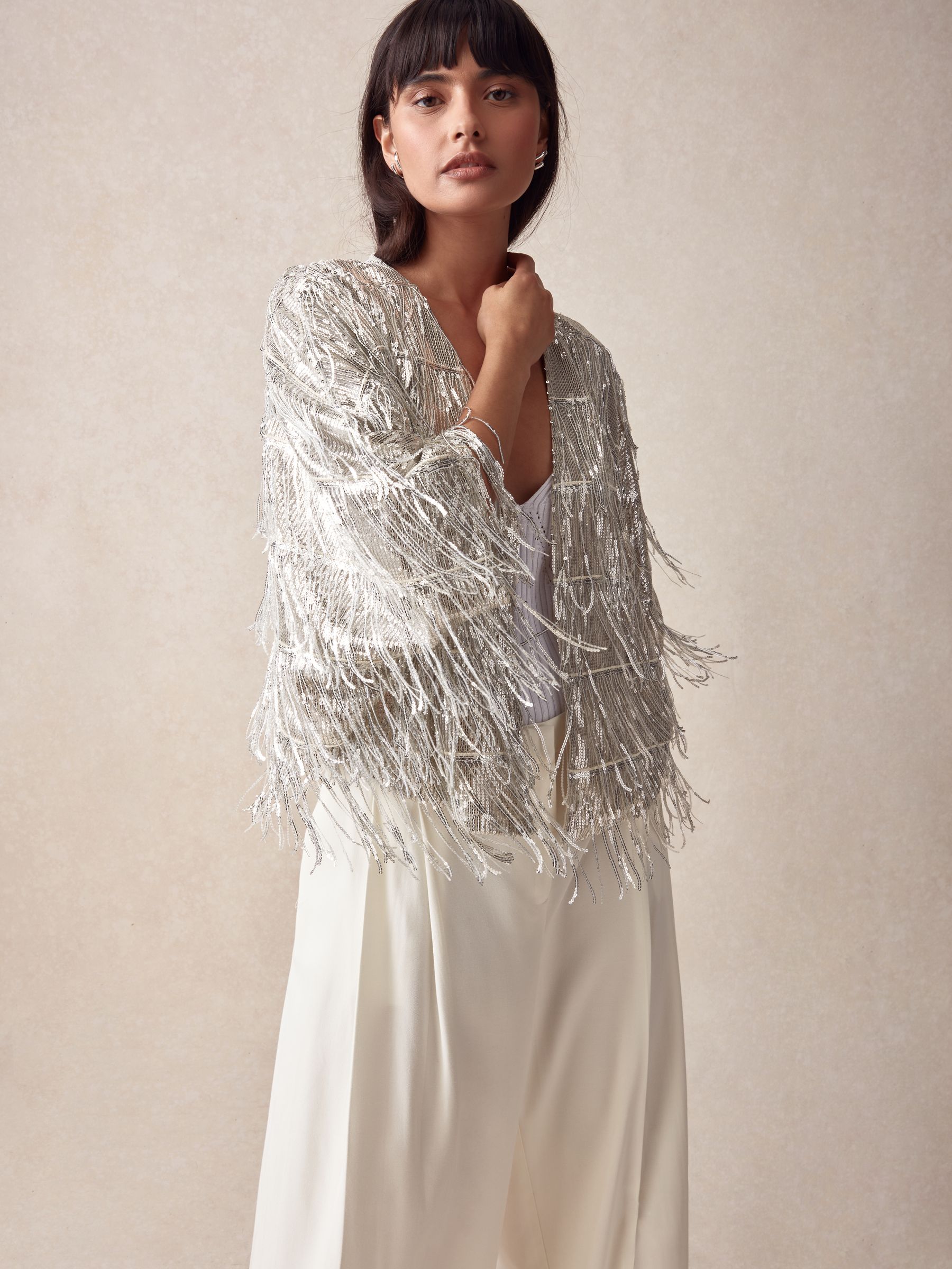 Buy Silver Sequin Fringe Jacket from Next Luxembourg
