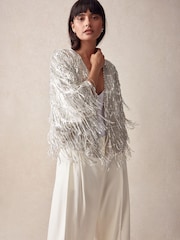 Silver Sequin Fringe Jacket - Image 1 of 6