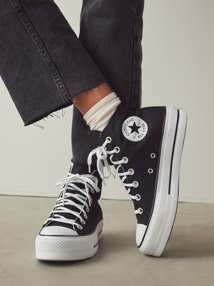 Converse Black Pale Platform Lift High Top Trainers - Image 1 of 14